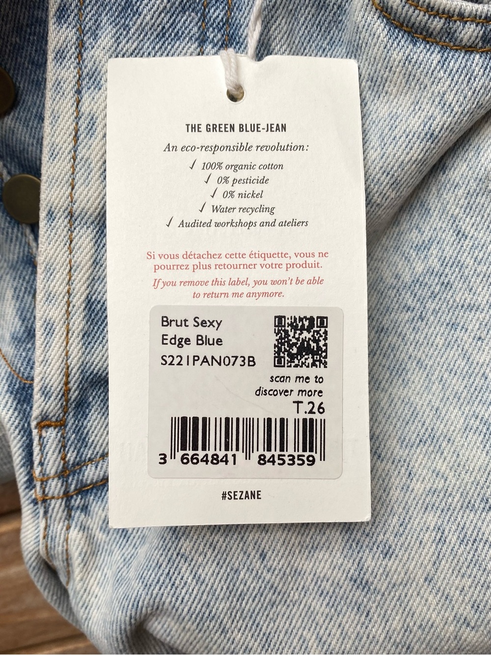 Sezane Edge Blue 100% Organic Cotton Button-Fly High-Waist Jeans - Picture 9 of 12